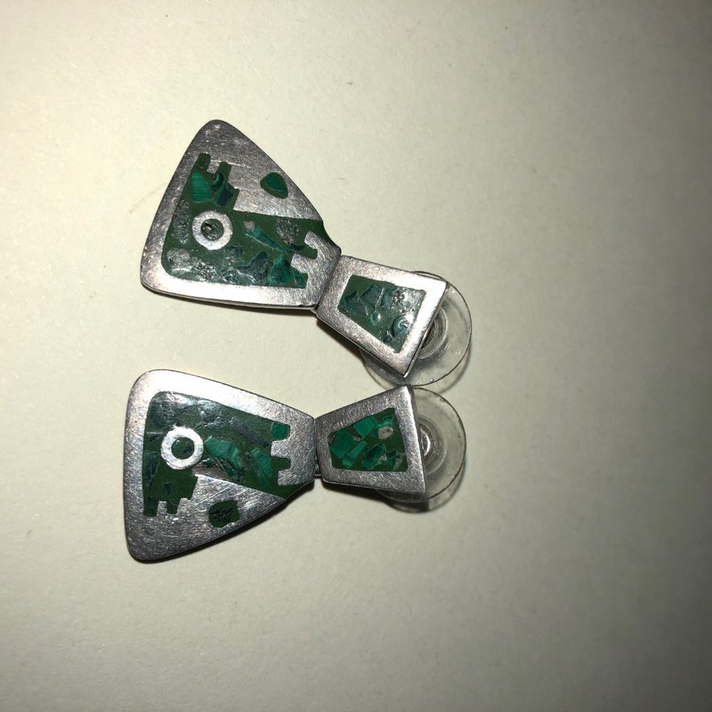 Vintage Sterling + Malachite Mexican Earrings